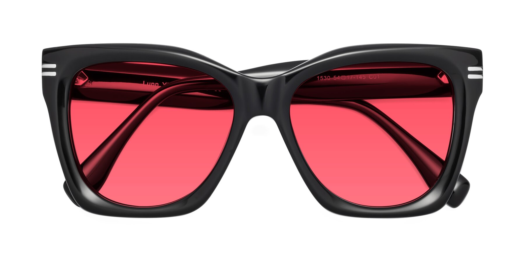 Folded Front of Lunn in Black with Red Tinted Lenses