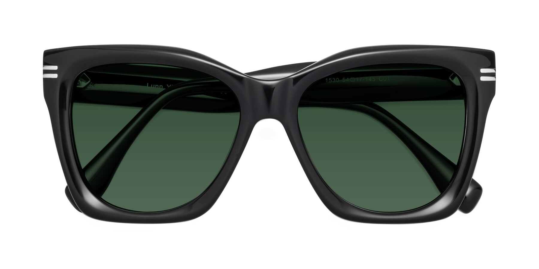 Folded Front of Lunn in Black with Green Tinted Lenses