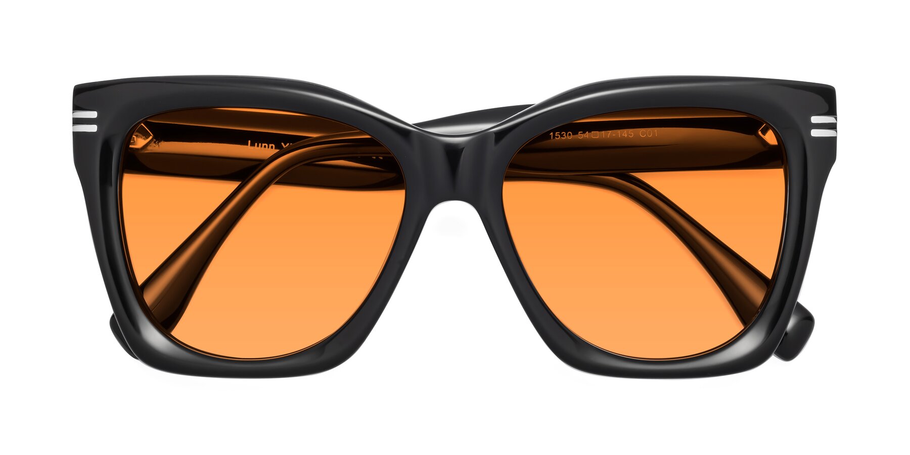 Folded Front of Lunn in Black with Orange Tinted Lenses