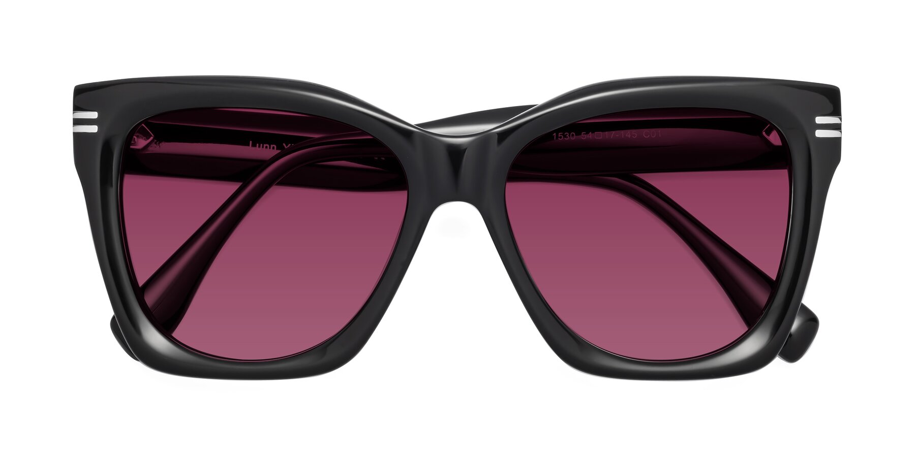 Folded Front of Lunn in Black with Wine Tinted Lenses