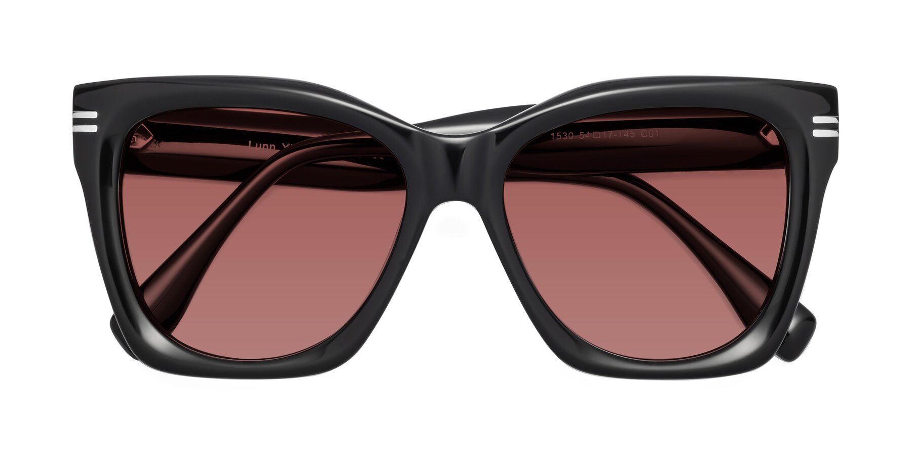 Folded Front of Lunn in Black with Garnet Tinted Lenses