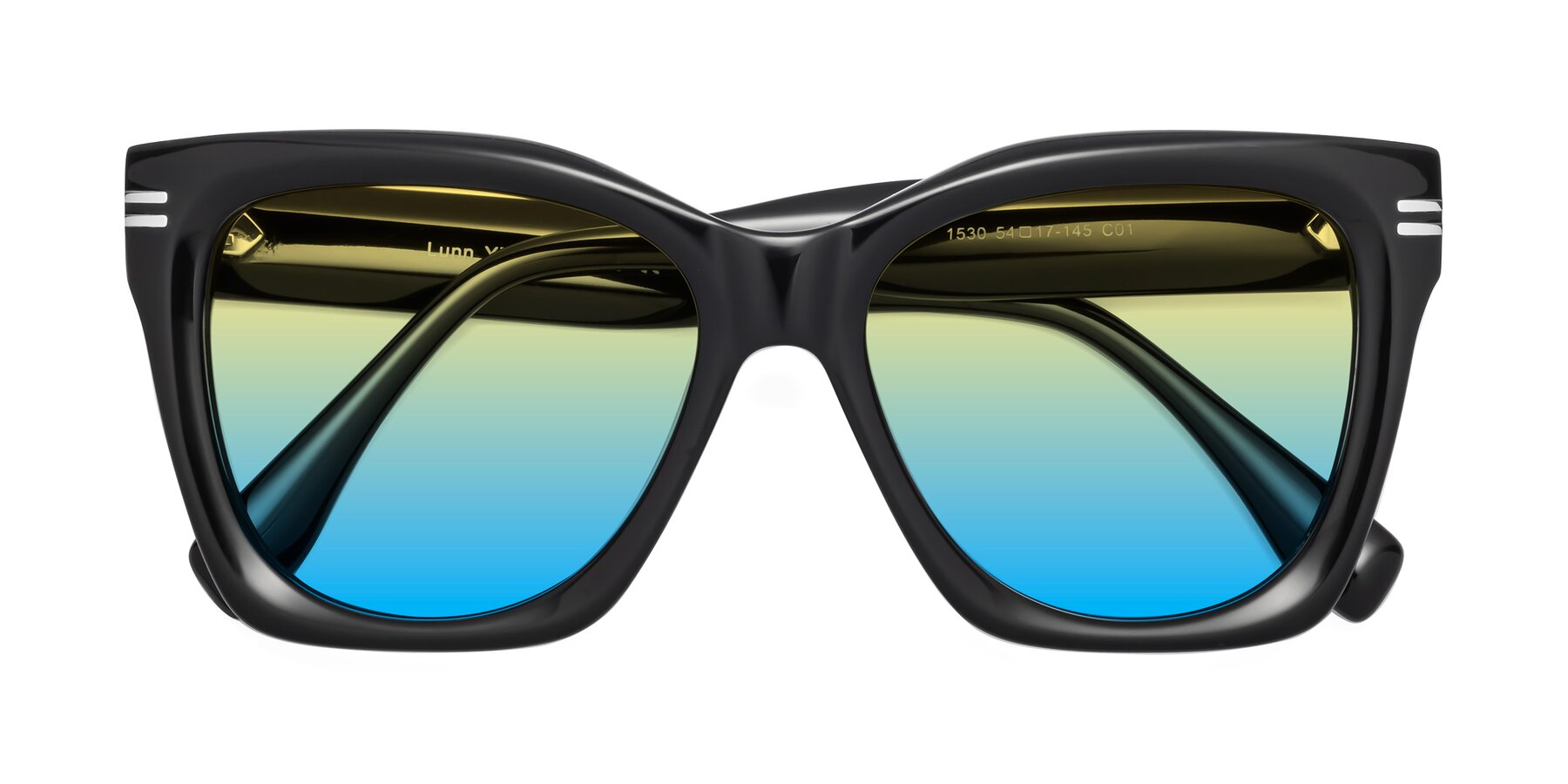 Folded Front of Lunn in Black with Yellow / Blue Gradient Lenses