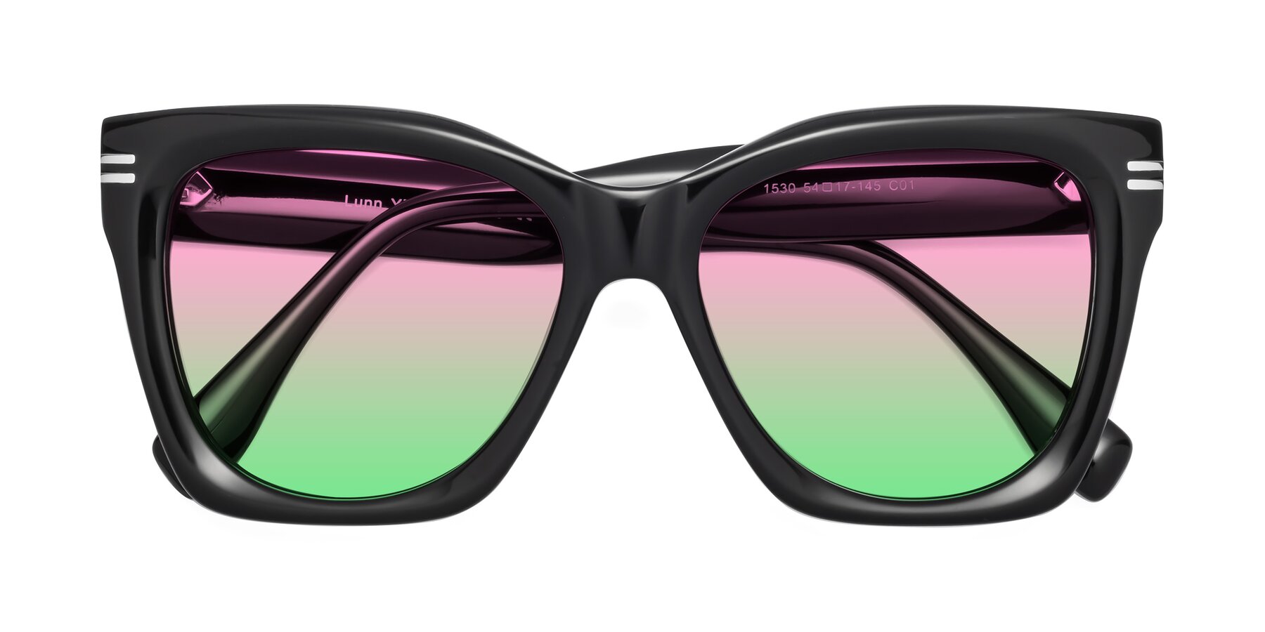 Folded Front of Lunn in Black with Pink / Green Gradient Lenses