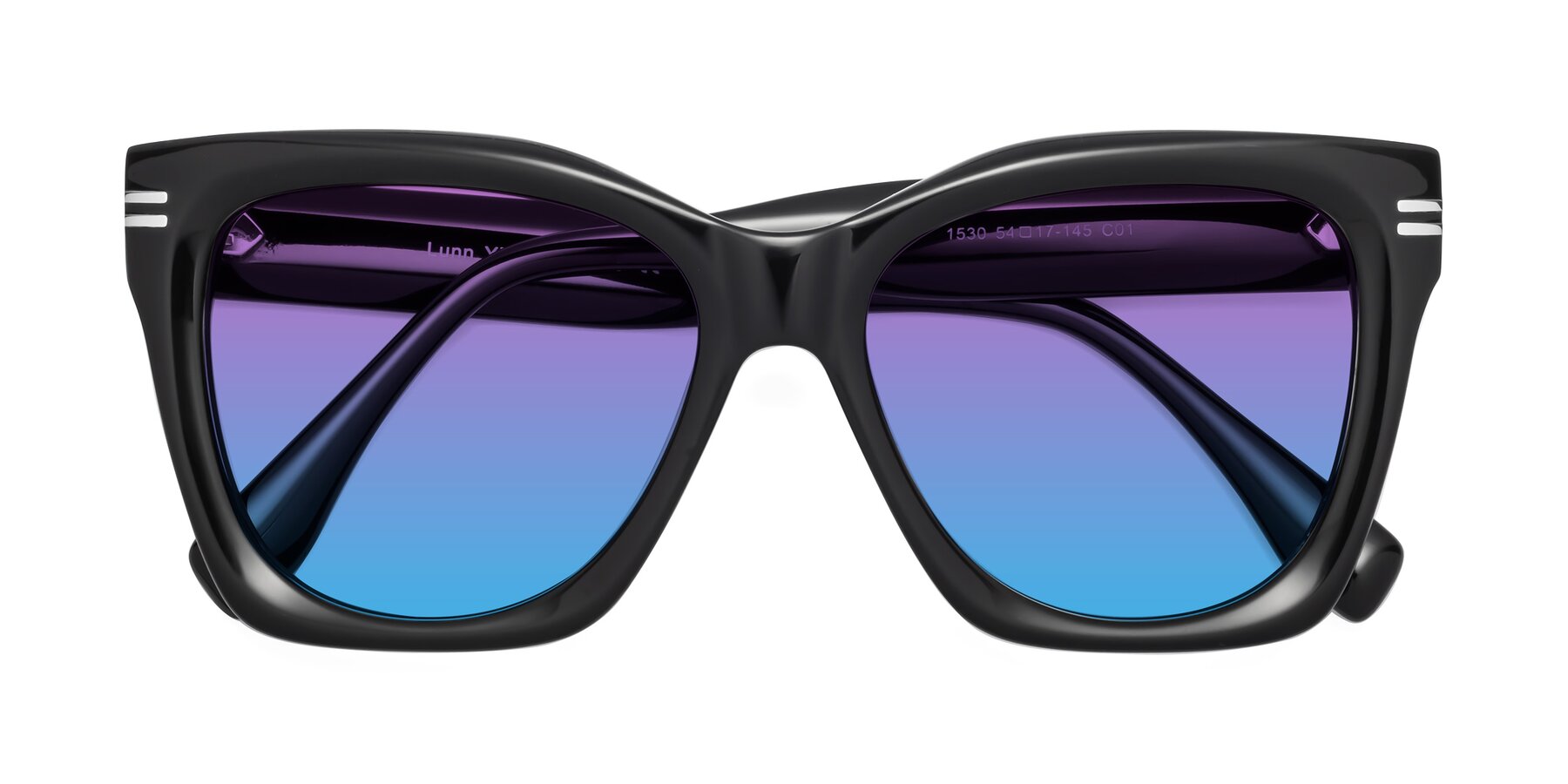 Folded Front of Lunn in Black with Purple / Blue Gradient Lenses