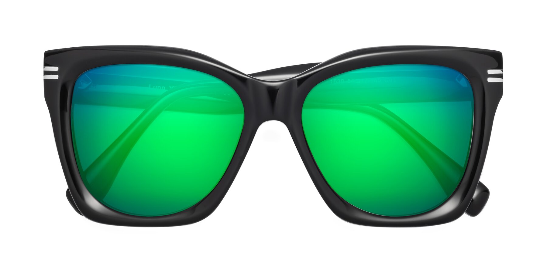 Folded Front of Lunn in Black with Green Mirrored Lenses