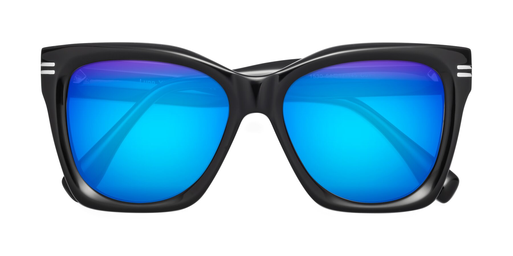 Folded Front of Lunn in Black with Blue Mirrored Lenses