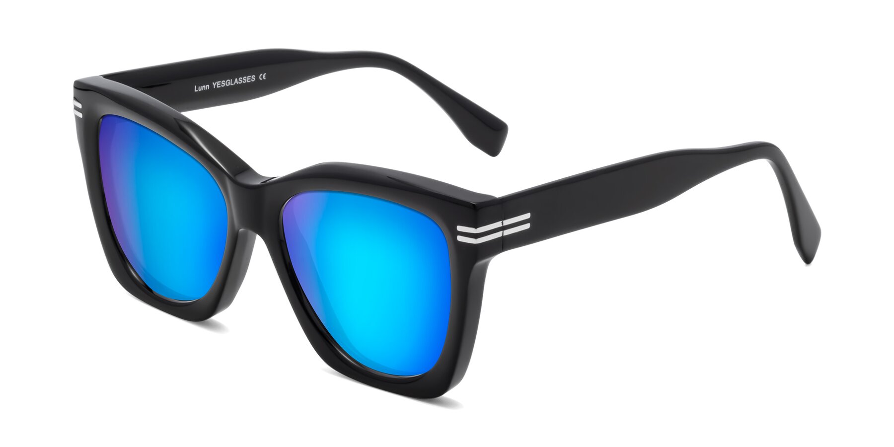 Angle of Lunn in Black with Blue Mirrored Lenses