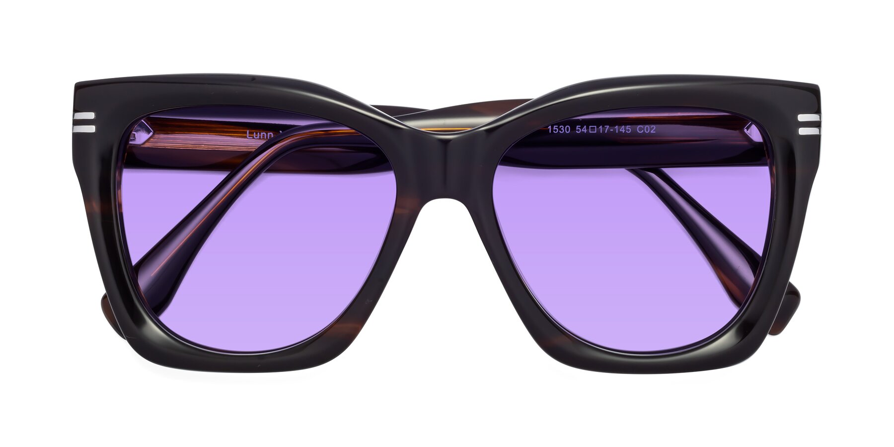 Folded Front of Lunn in Brown with Medium Purple Tinted Lenses