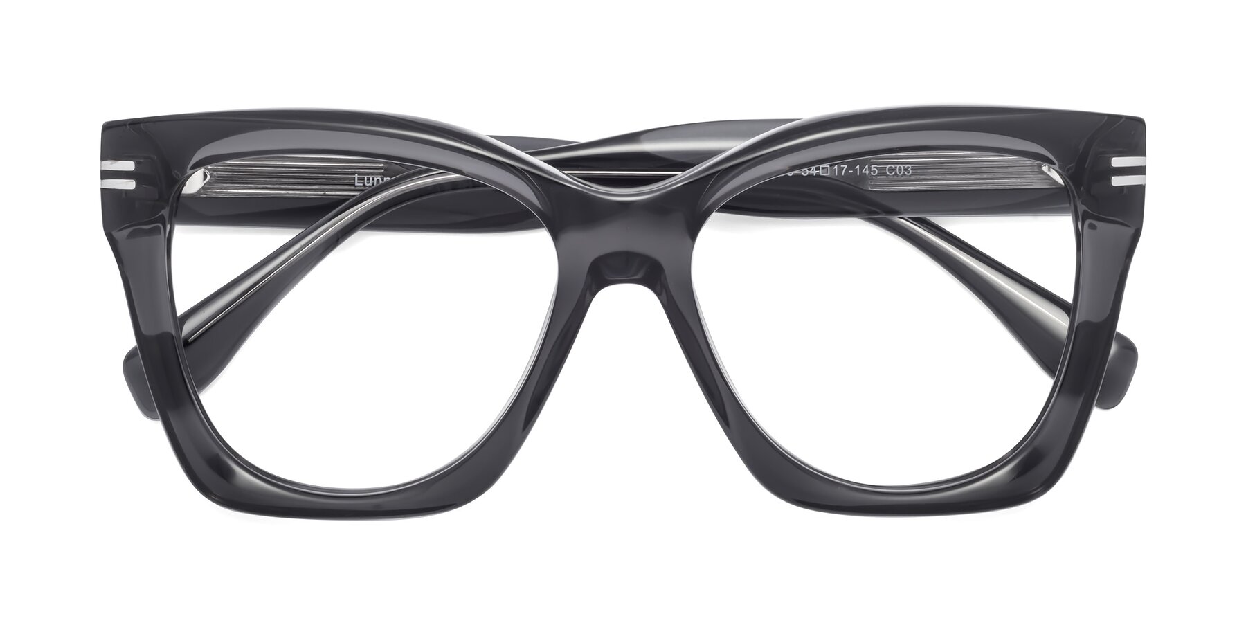 Folded Front of Lunn in Translucent Gray with Clear Eyeglass Lenses