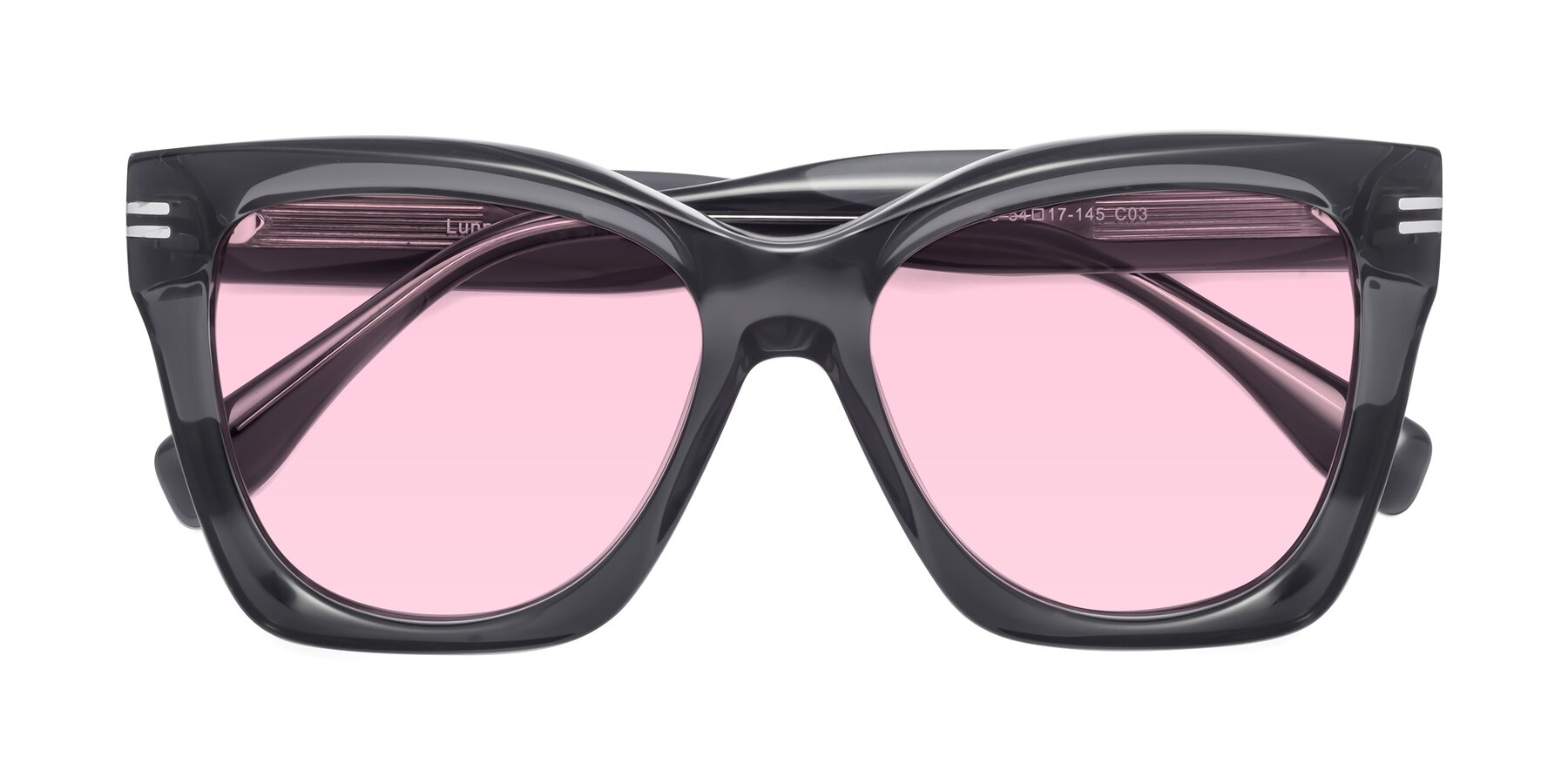Folded Front of Lunn in Translucent Gray with Light Pink Tinted Lenses