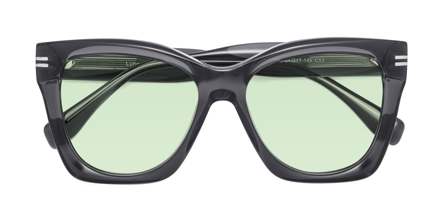 Folded Front of Lunn in Translucent Gray with Light Green Tinted Lenses