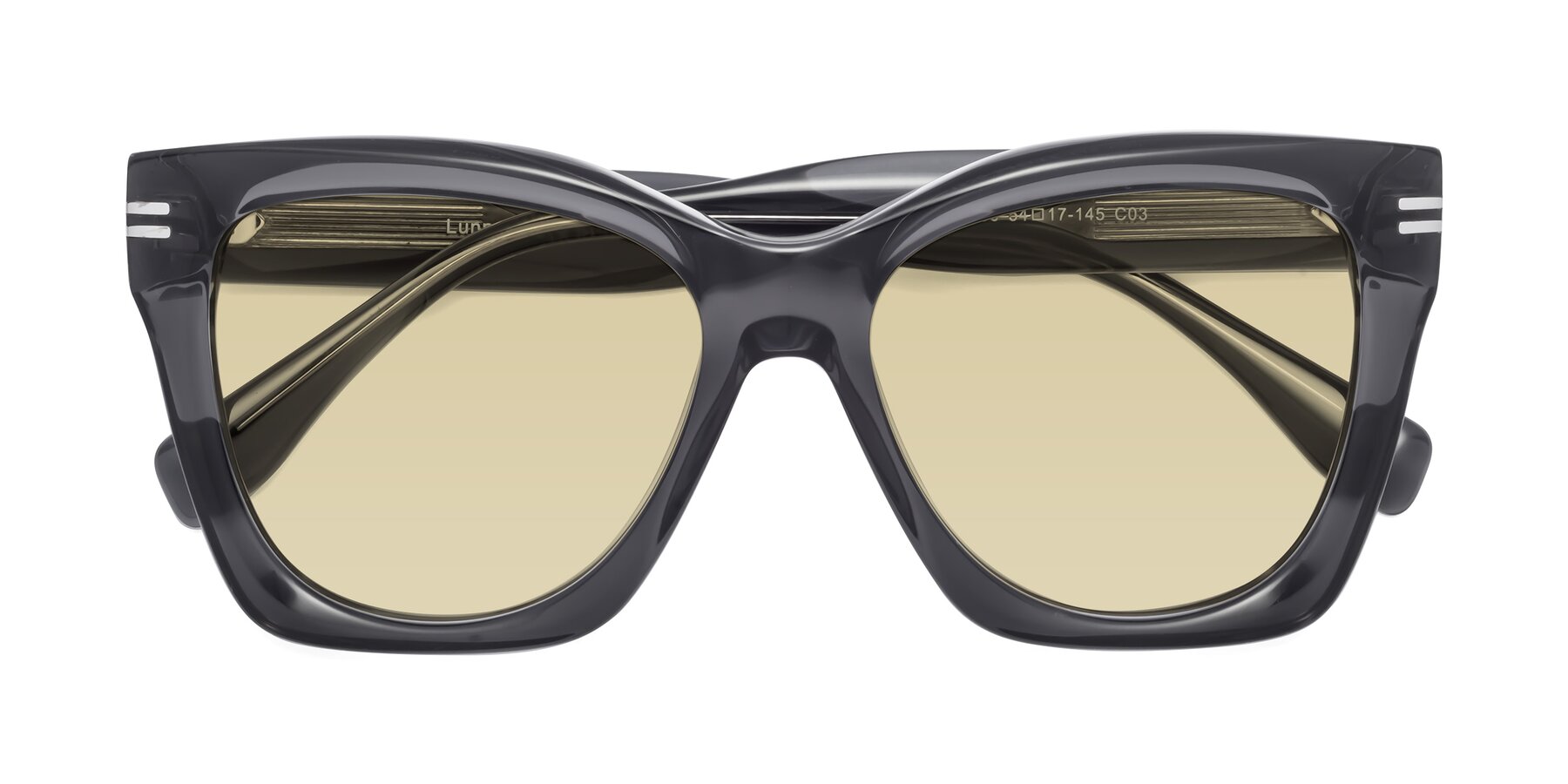 Folded Front of Lunn in Translucent Gray with Light Champagne Tinted Lenses