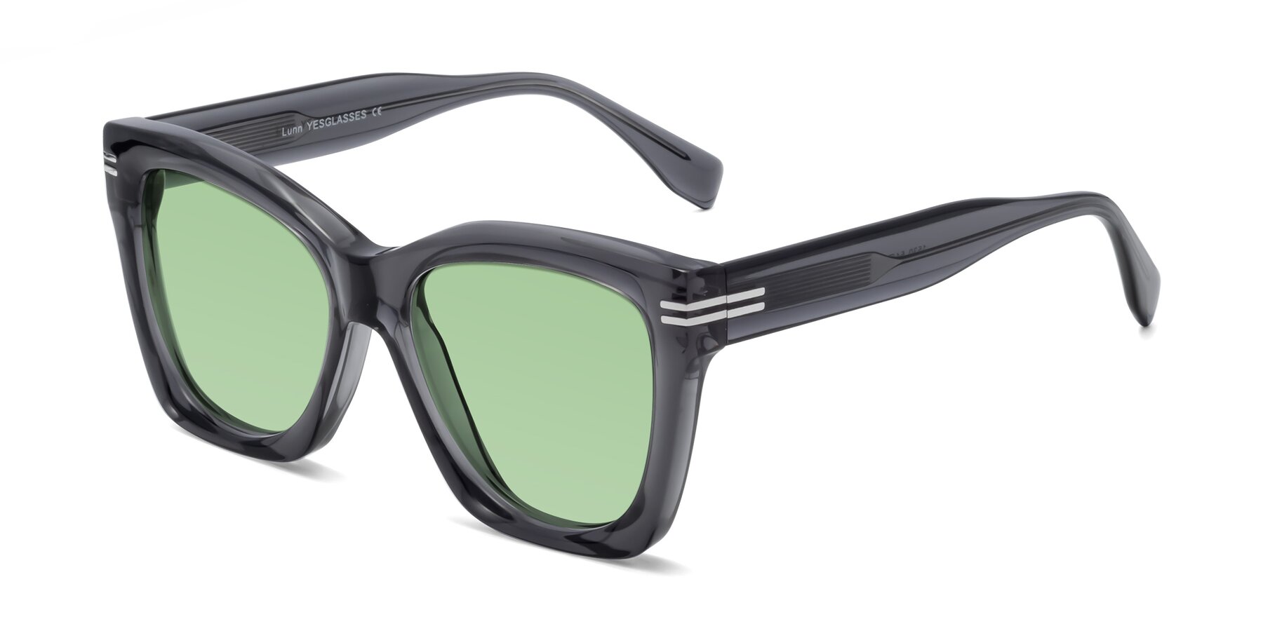 Angle of Lunn in Translucent Gray with Medium Green Tinted Lenses