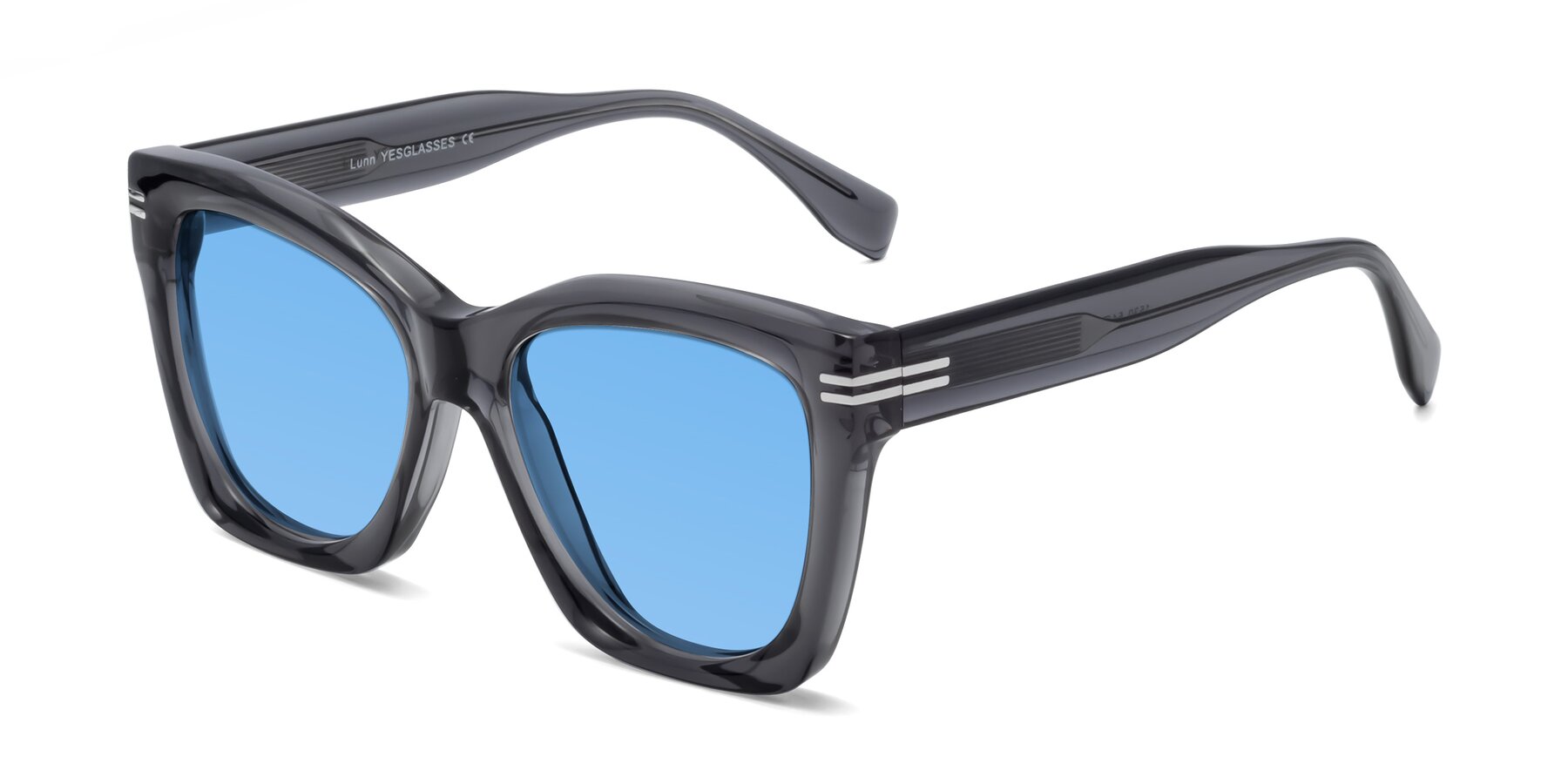 Angle of Lunn in Translucent Gray with Medium Blue Tinted Lenses