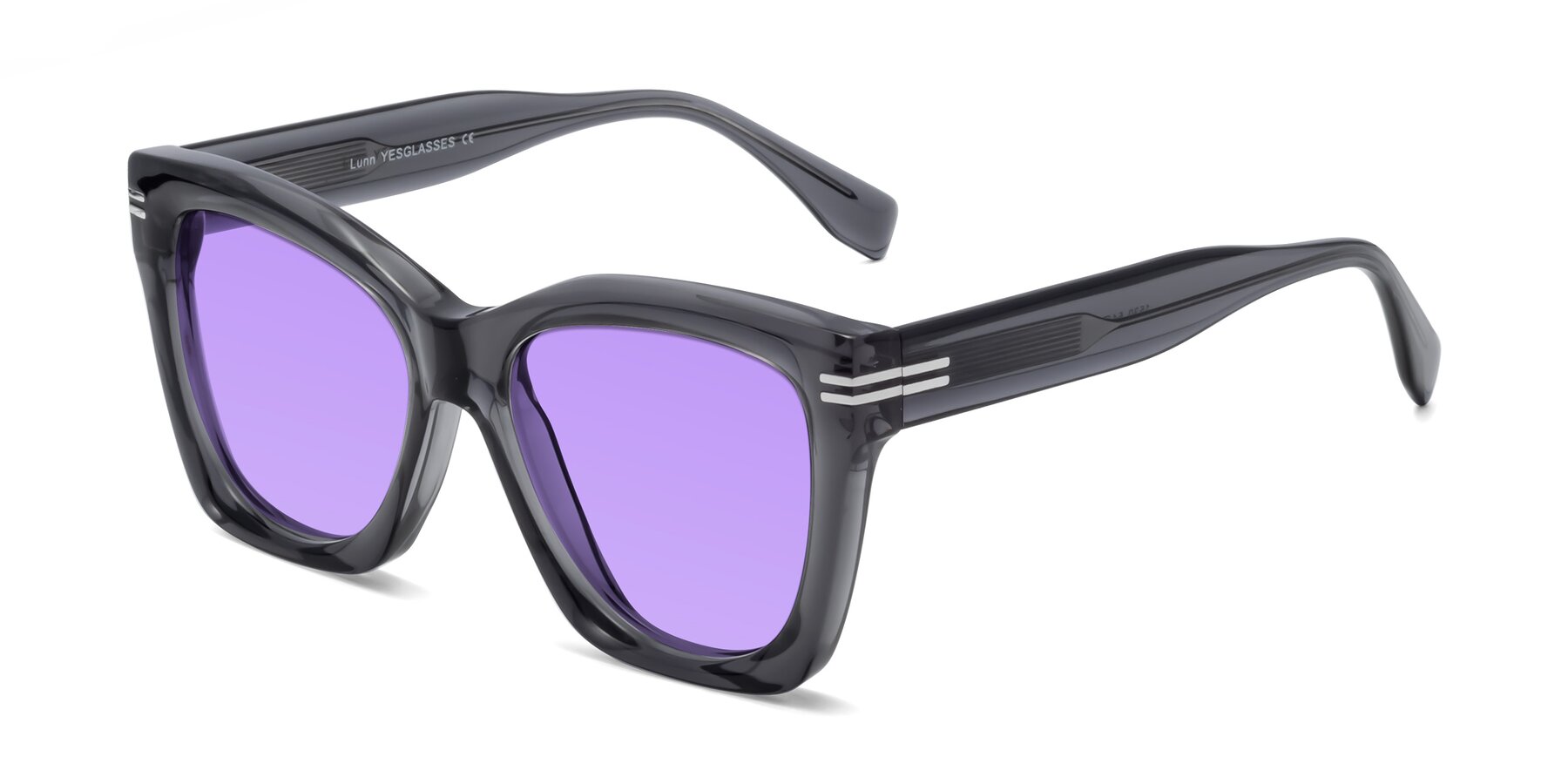 Angle of Lunn in Translucent Gray with Medium Purple Tinted Lenses