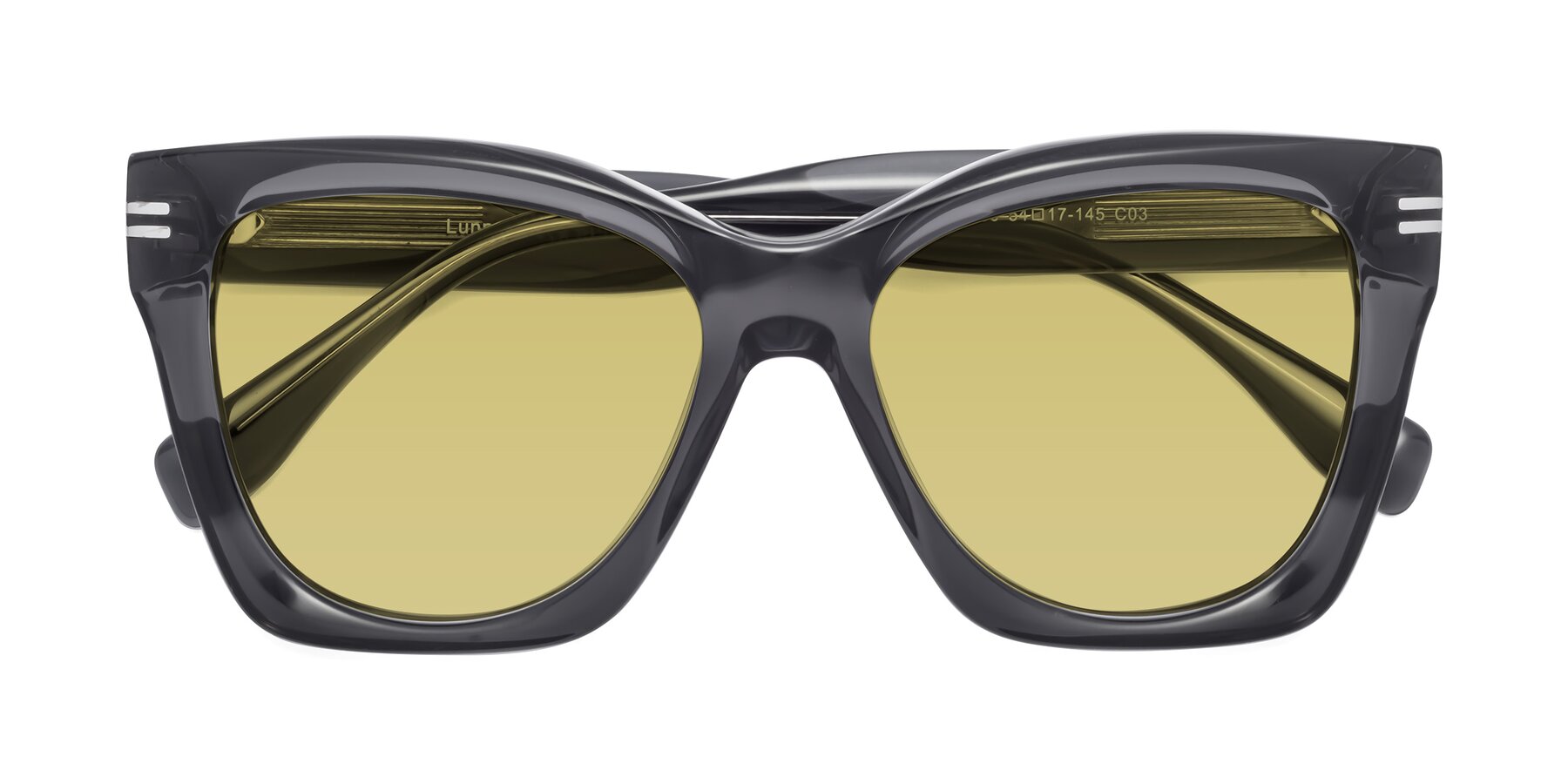 Folded Front of Lunn in Translucent Gray with Medium Champagne Tinted Lenses