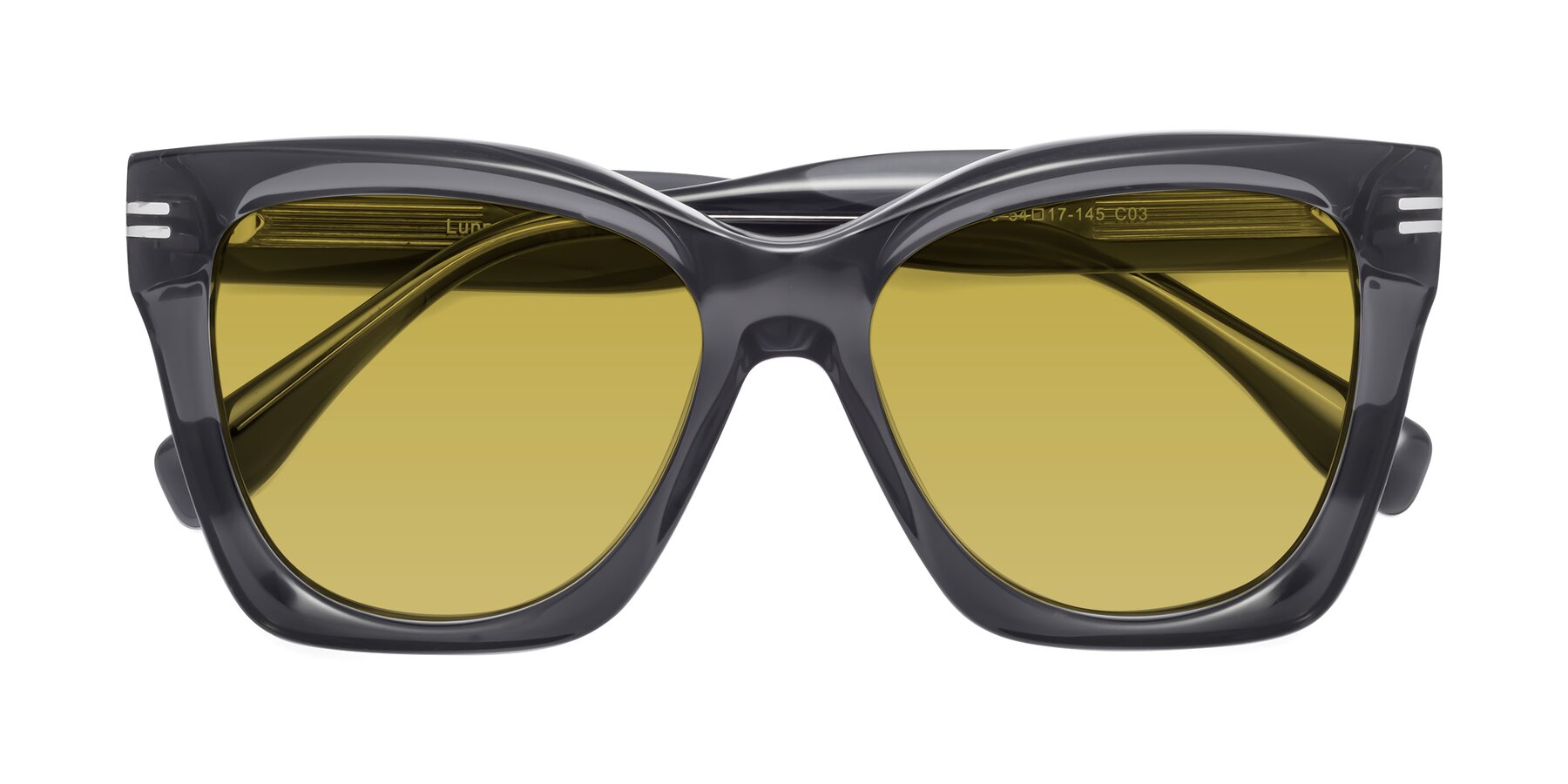 Folded Front of Lunn in Translucent Gray with Champagne Tinted Lenses