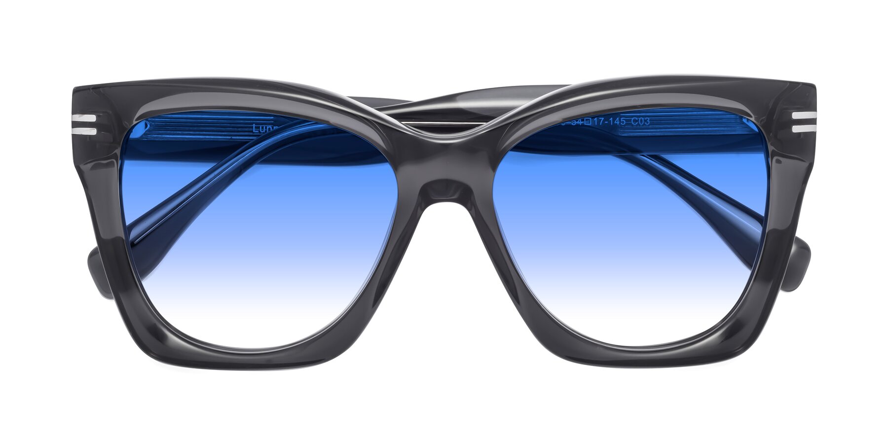 Folded Front of Lunn in Translucent Gray with Blue Gradient Lenses