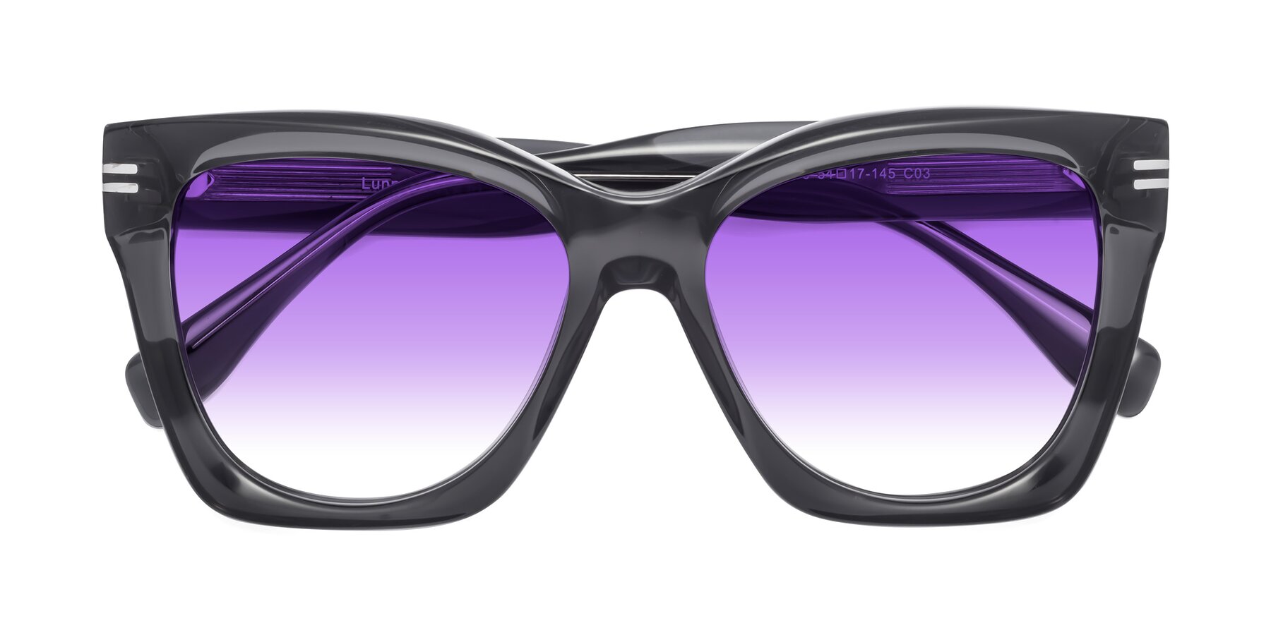 Folded Front of Lunn in Translucent Gray with Purple Gradient Lenses