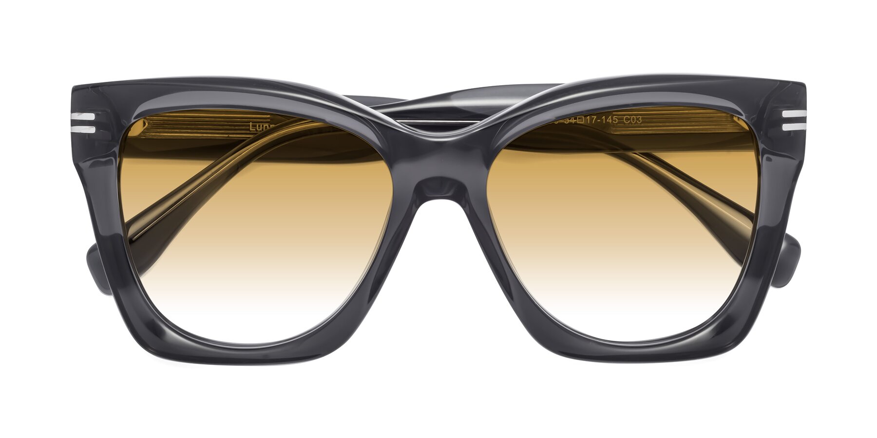 Folded Front of Lunn in Translucent Gray with Champagne Gradient Lenses