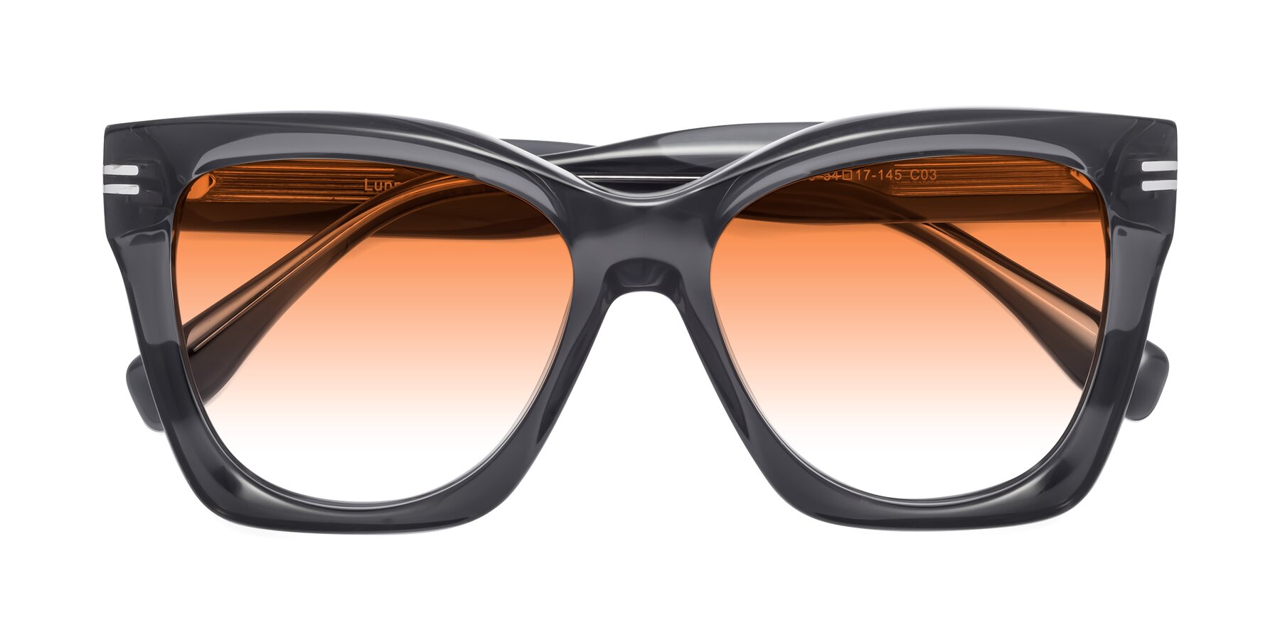 Folded Front of Lunn in Translucent Gray with Orange Gradient Lenses