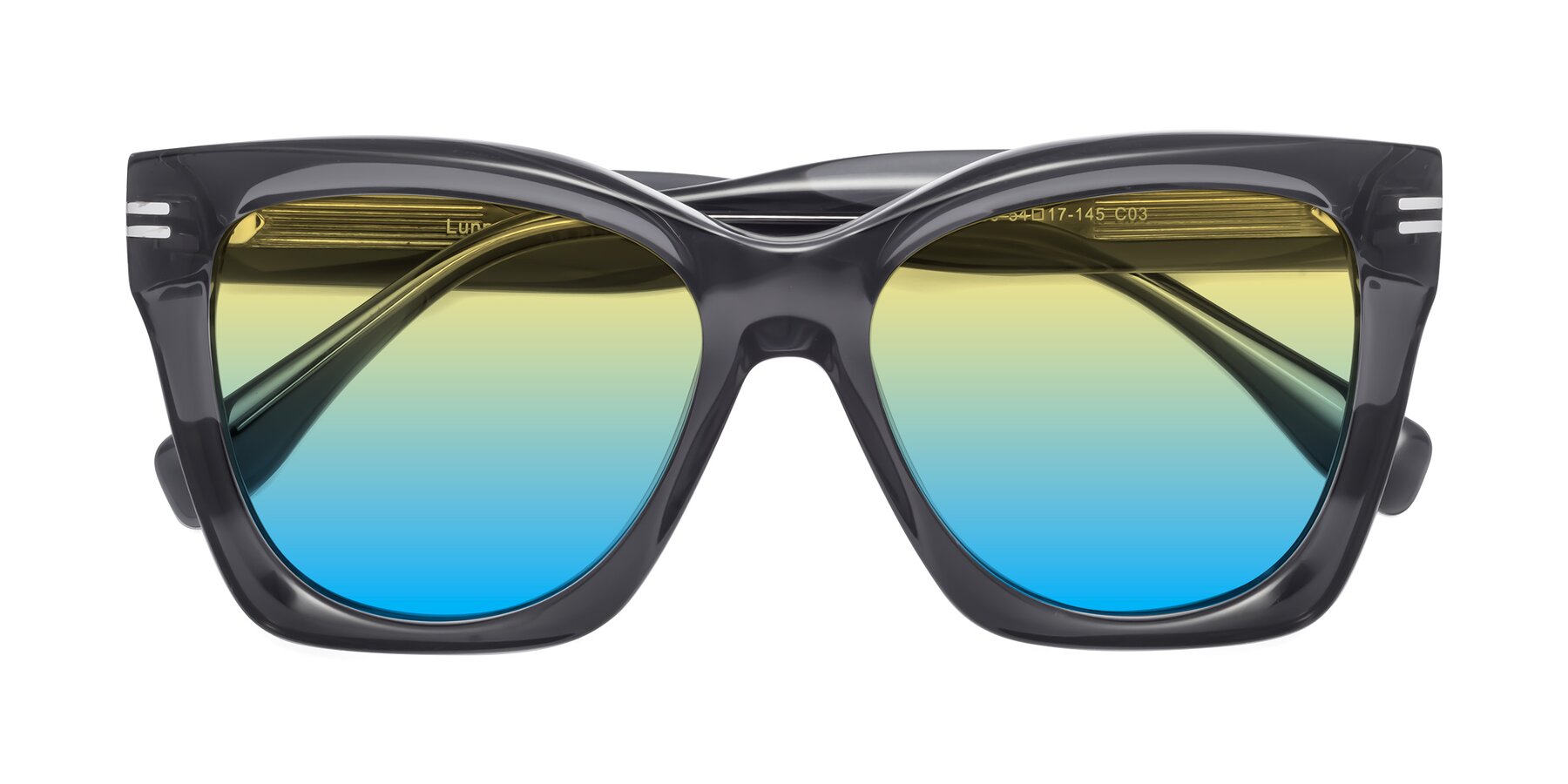 Folded Front of Lunn in Translucent Gray with Yellow / Blue Gradient Lenses