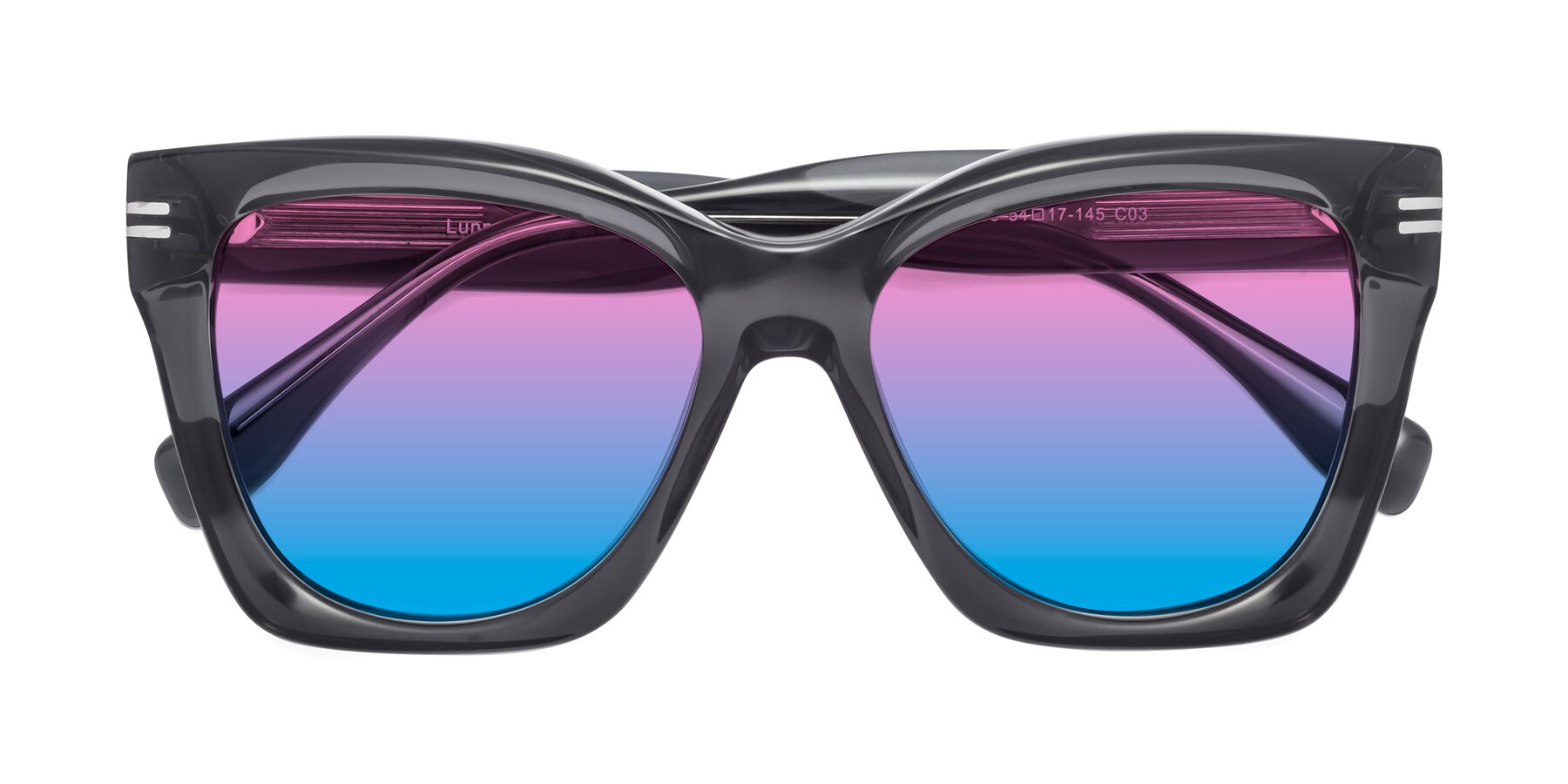 Folded Front of Lunn in Translucent Gray with Pink / Blue Gradient Lenses