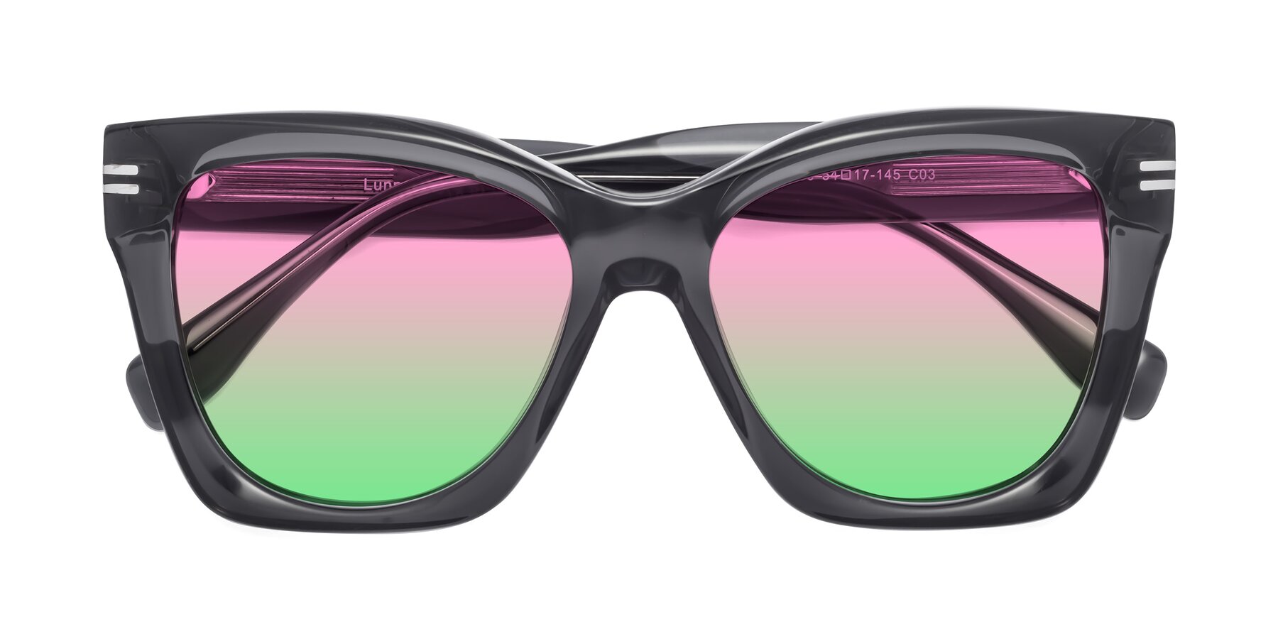 Folded Front of Lunn in Translucent Gray with Pink / Green Gradient Lenses