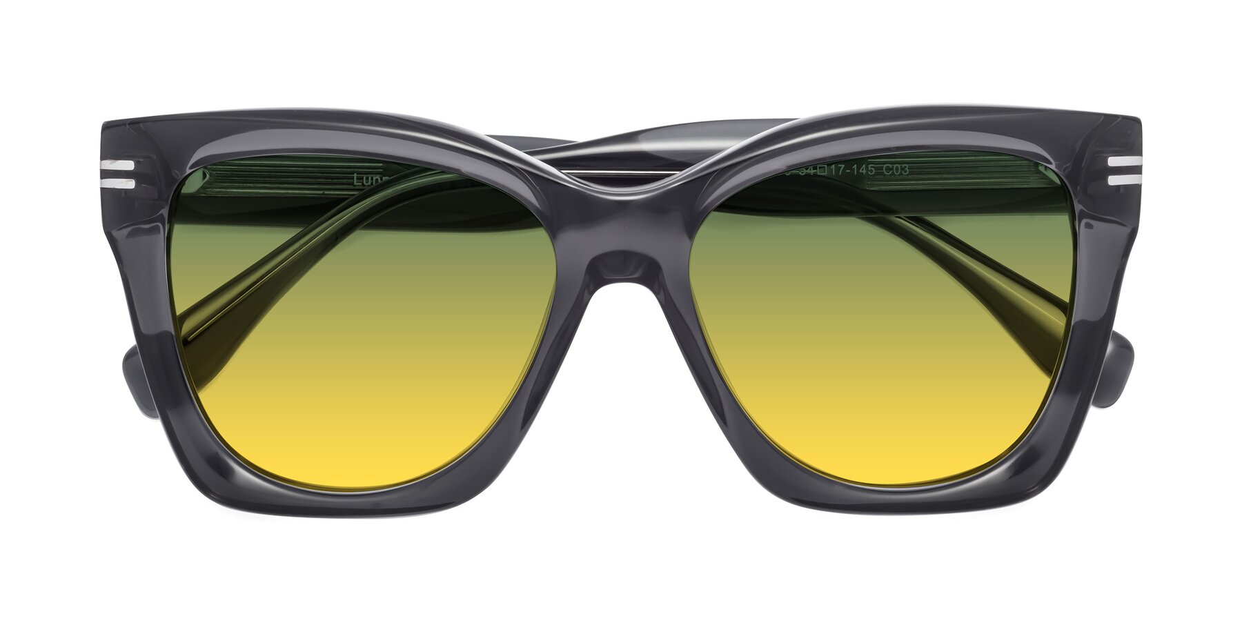 Folded Front of Lunn in Translucent Gray with Green / Yellow Gradient Lenses