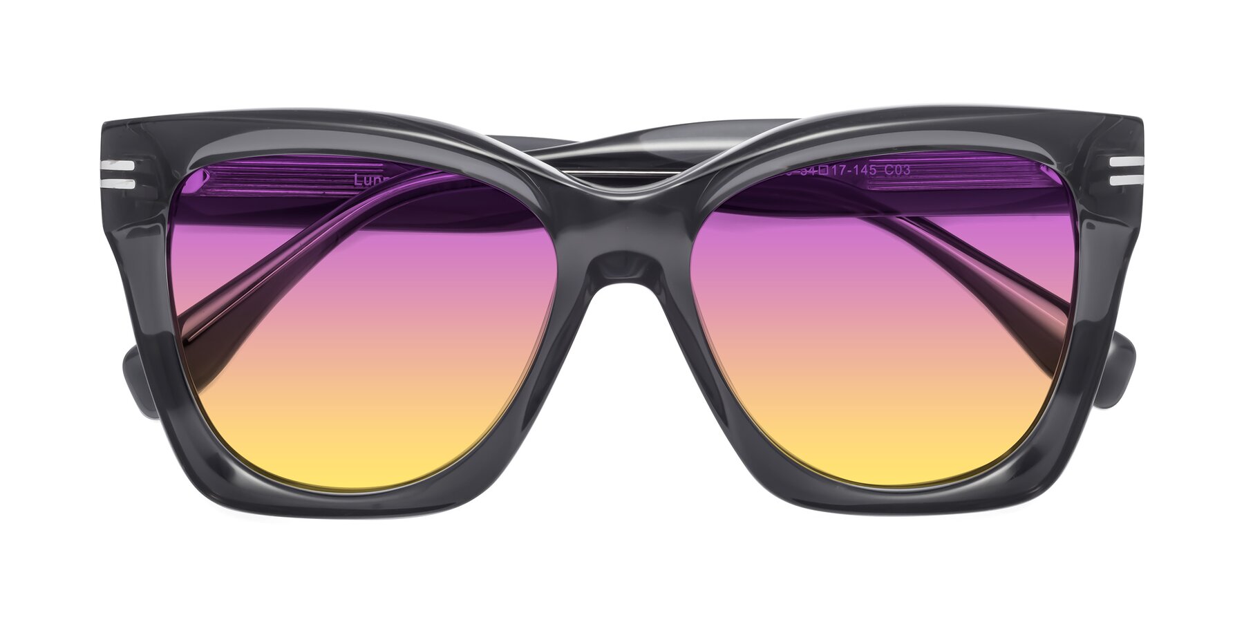Folded Front of Lunn in Translucent Gray with Purple / Yellow Gradient Lenses