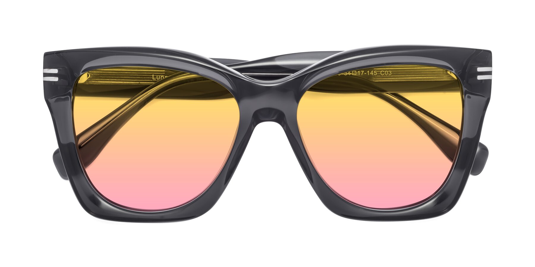 Folded Front of Lunn in Translucent Gray with Yellow / Pink Gradient Lenses
