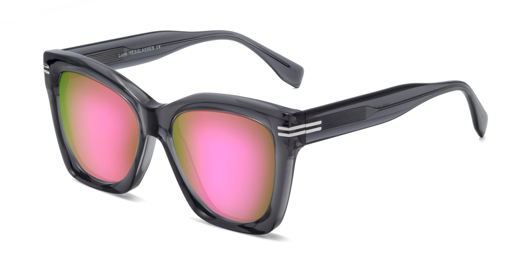 Angle of Lunn in Translucent Gray with Pink Mirrored Lenses