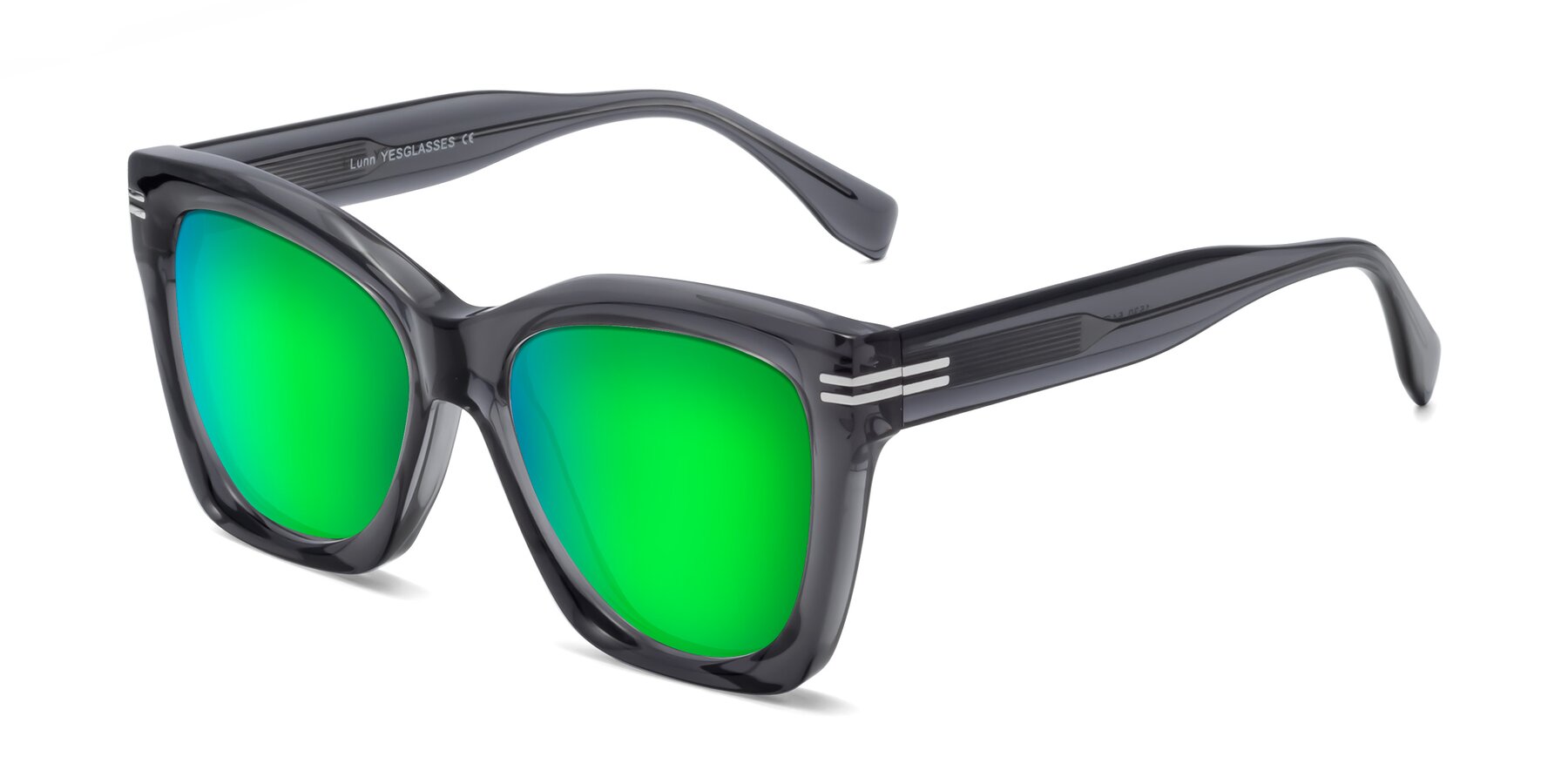 Angle of Lunn in Translucent Gray with Green Mirrored Lenses