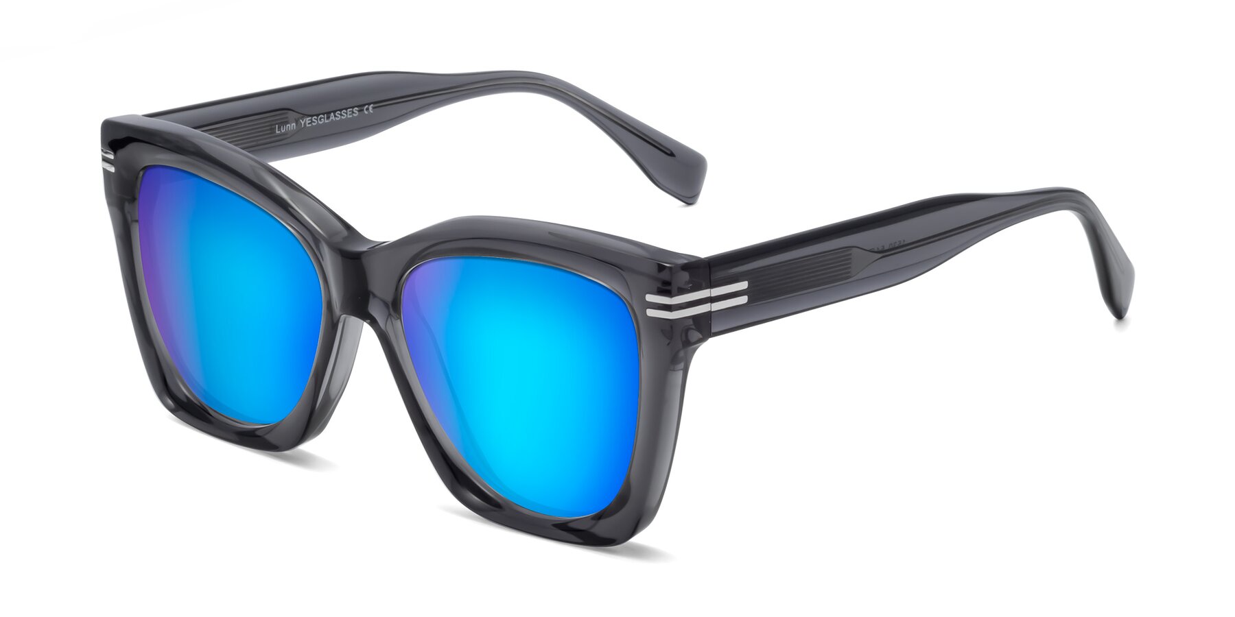 Angle of Lunn in Translucent Gray with Blue Mirrored Lenses
