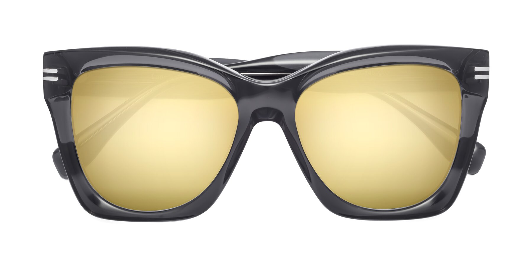 Folded Front of Lunn in Translucent Gray with Gold Mirrored Lenses