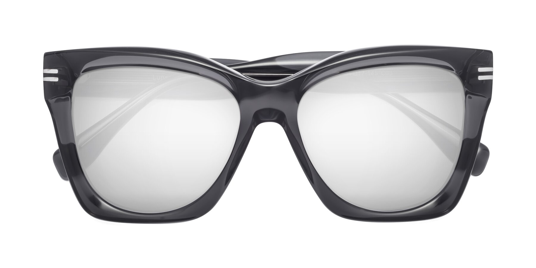 Folded Front of Lunn in Translucent Gray with Silver Mirrored Lenses