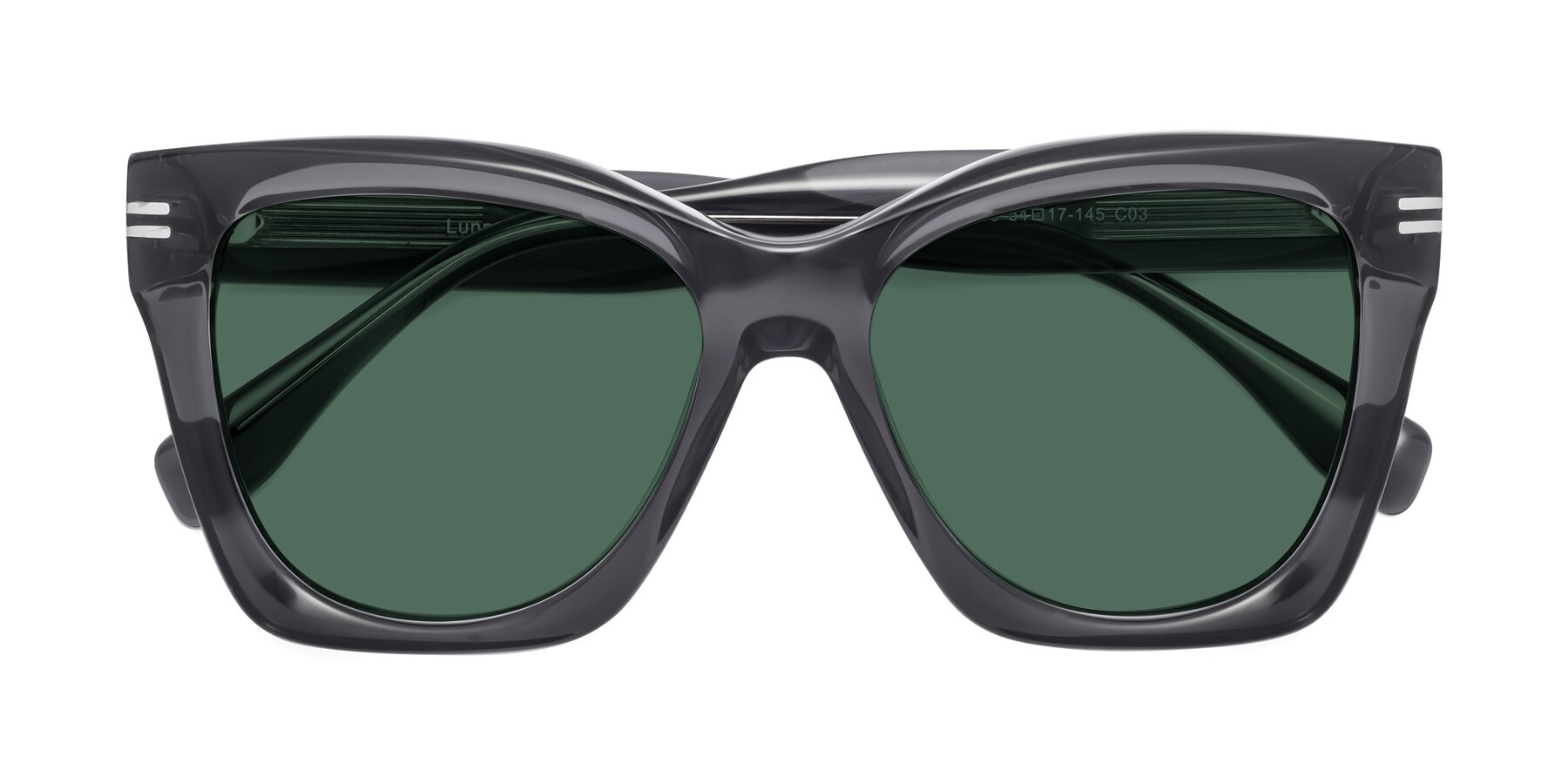 Folded Front of Lunn in Translucent Gray with Green Polarized Lenses