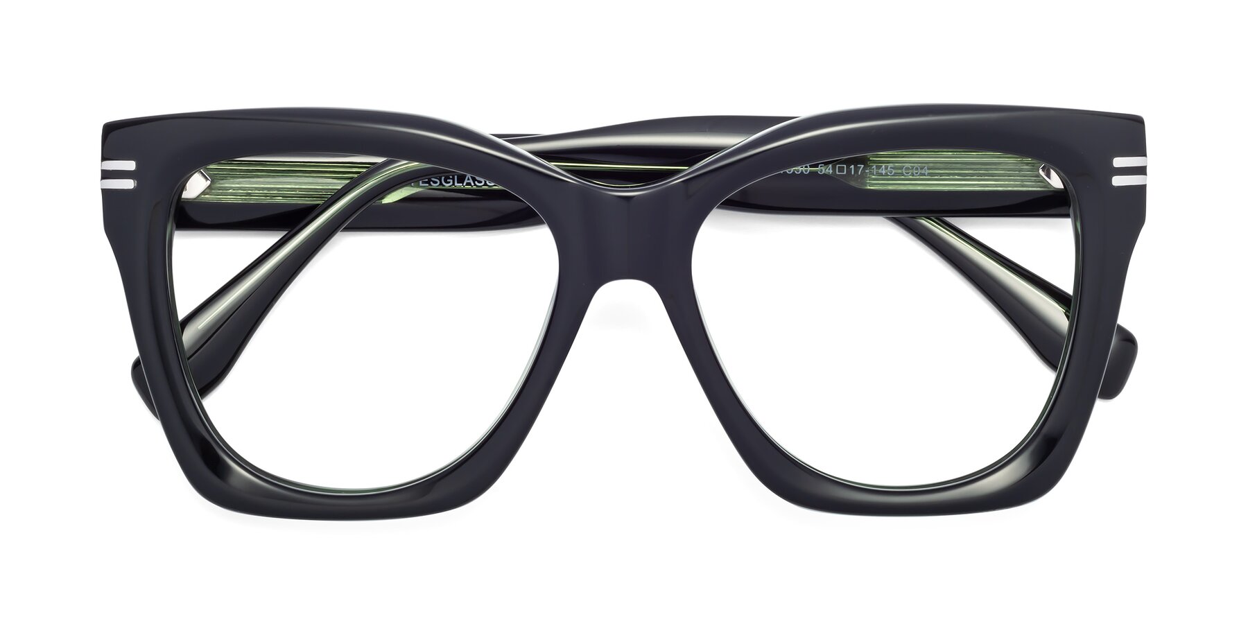 Folded Front of Lunn in Black-Green with Clear Eyeglass Lenses