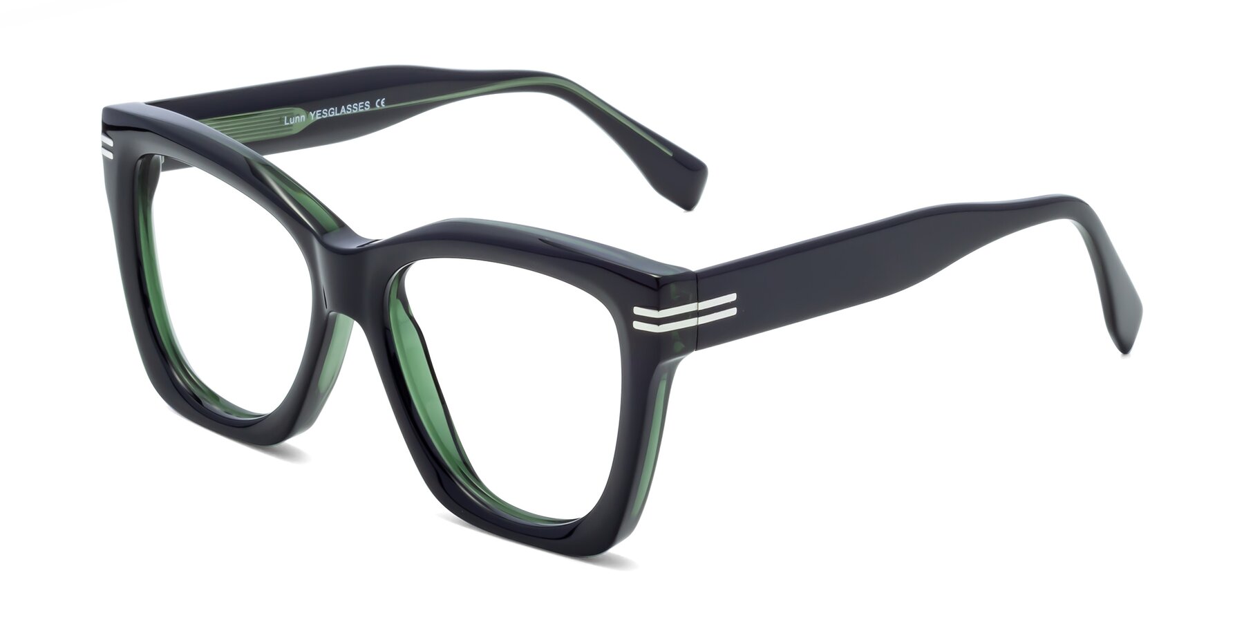 Angle of Lunn in Black-Green with Clear Eyeglass Lenses