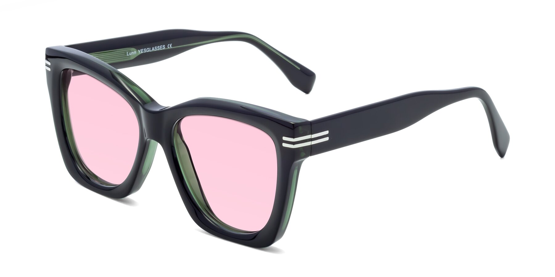 Angle of Lunn in Black-Green with Light Pink Tinted Lenses