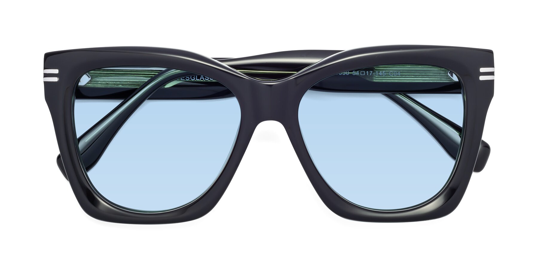 Folded Front of Lunn in Black-Green with Light Blue Tinted Lenses