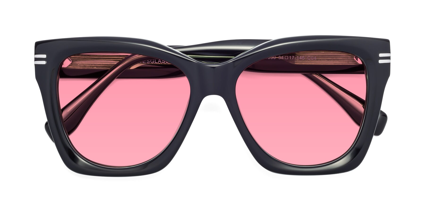 Folded Front of Lunn in Black-Green with Pink Tinted Lenses