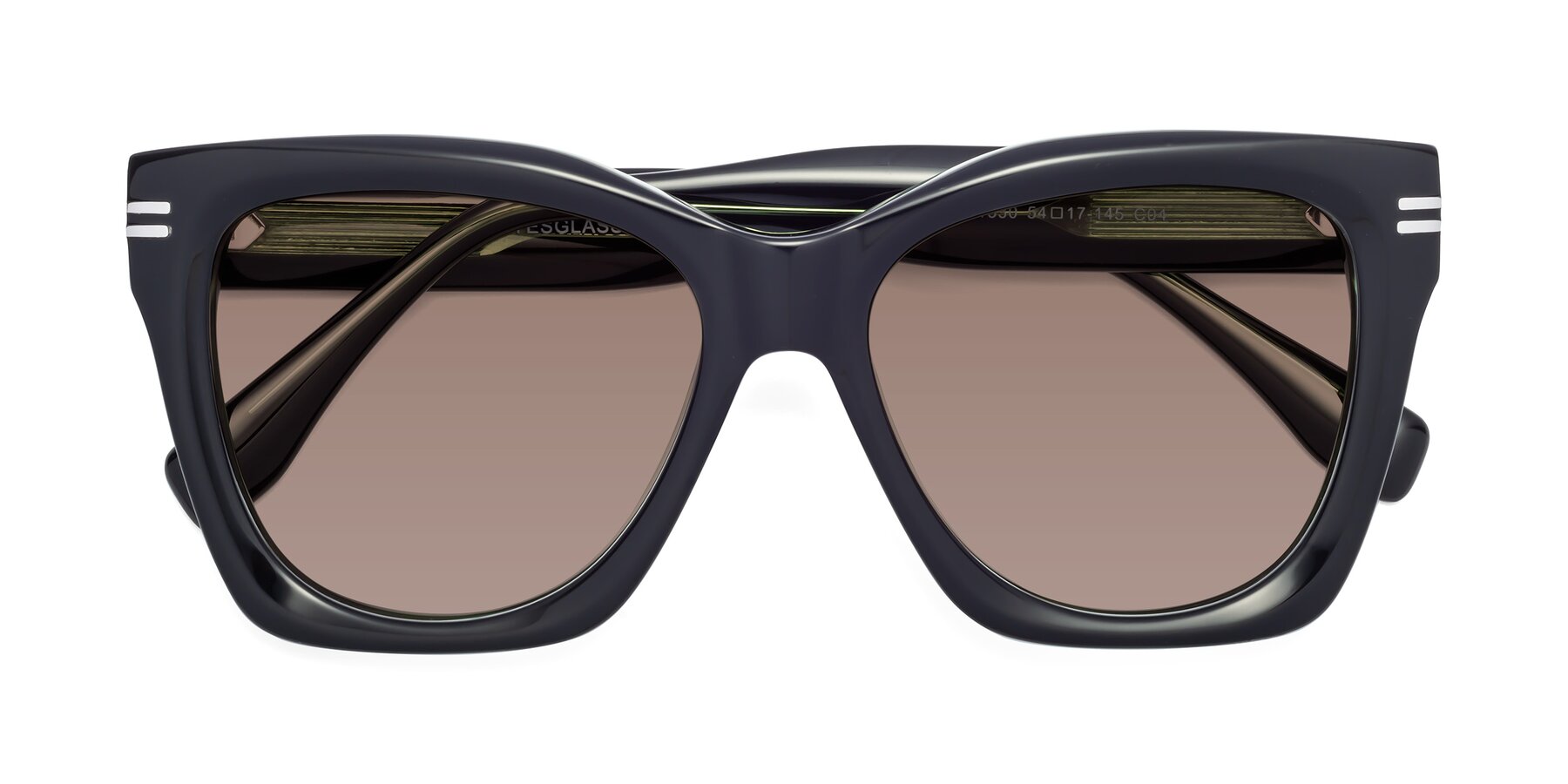 Folded Front of Lunn in Black-Green with Medium Brown Tinted Lenses