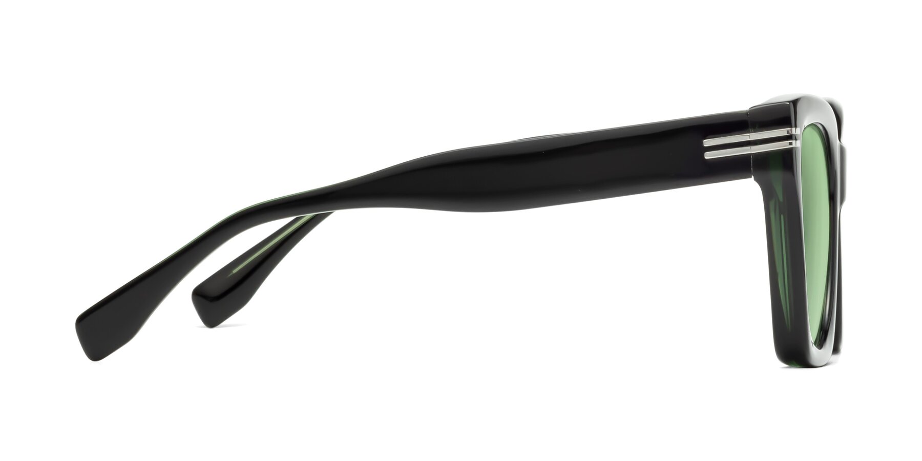 Side of Lunn in Black-Green with Medium Green Tinted Lenses