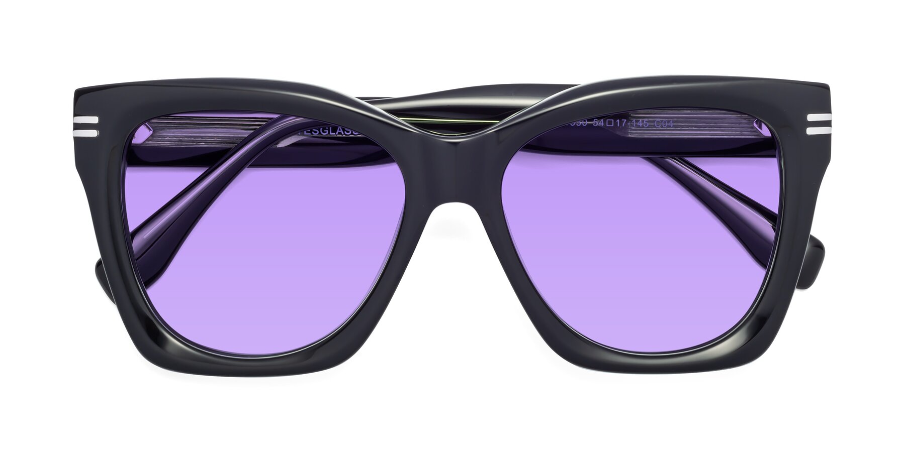Folded Front of Lunn in Black-Green with Medium Purple Tinted Lenses