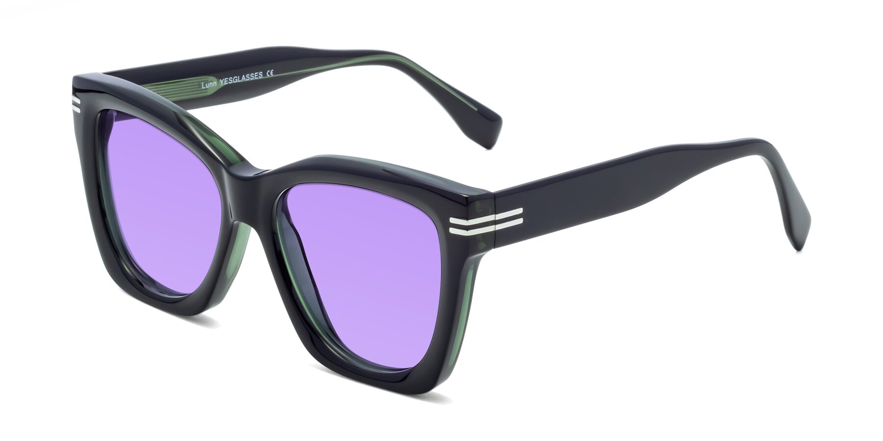Angle of Lunn in Black-Green with Medium Purple Tinted Lenses