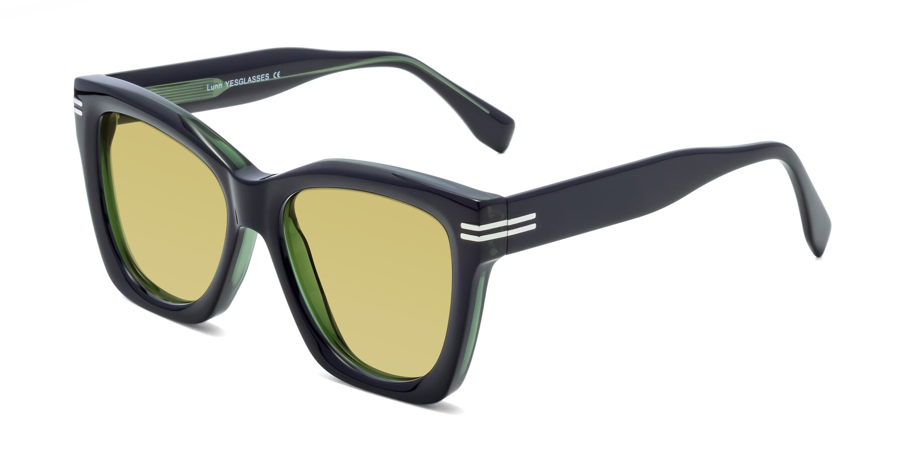 Angle of Lunn in Black-Green with Medium Champagne Tinted Lenses