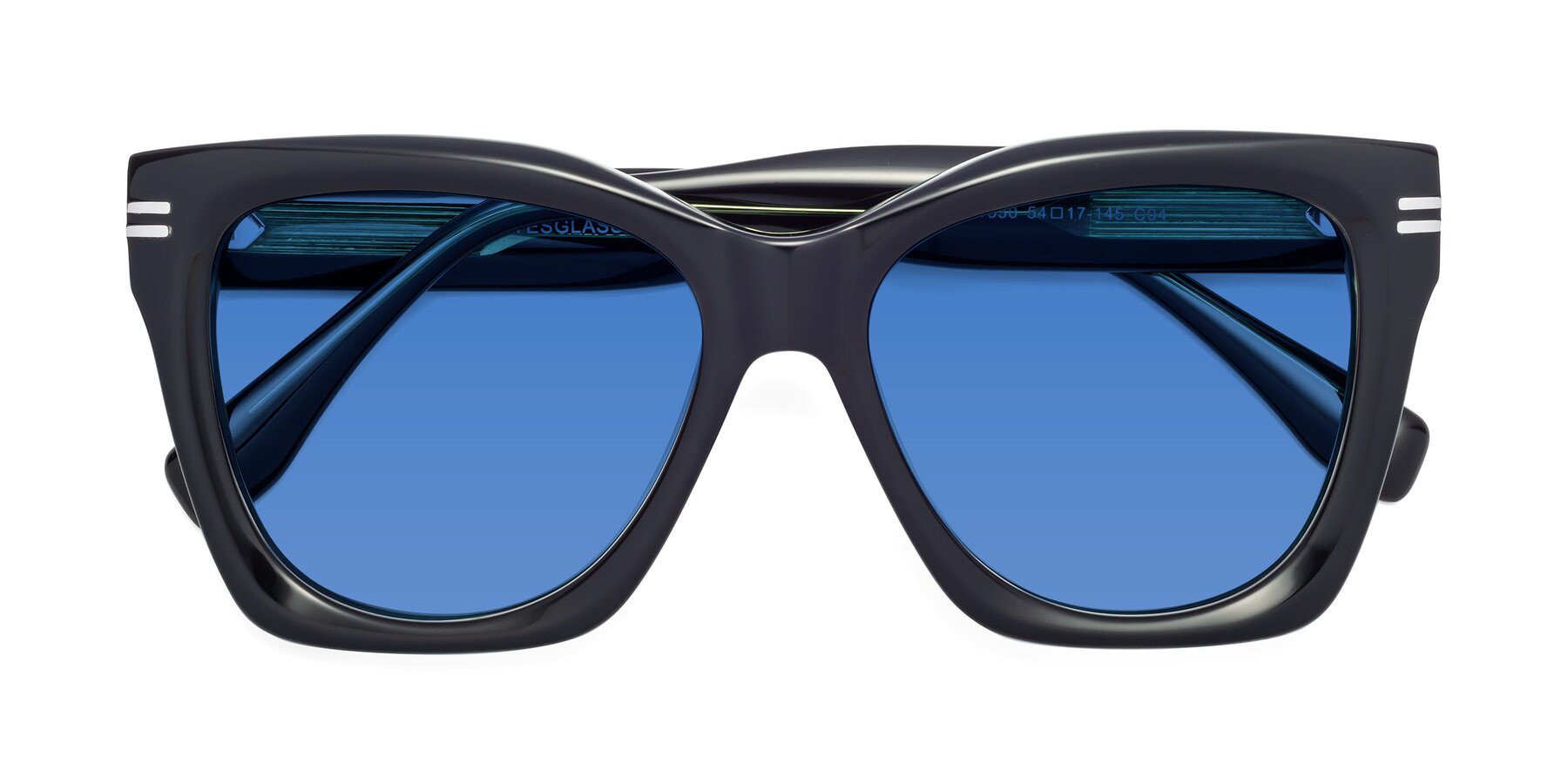 Folded Front of Lunn in Black-Green with Blue Tinted Lenses