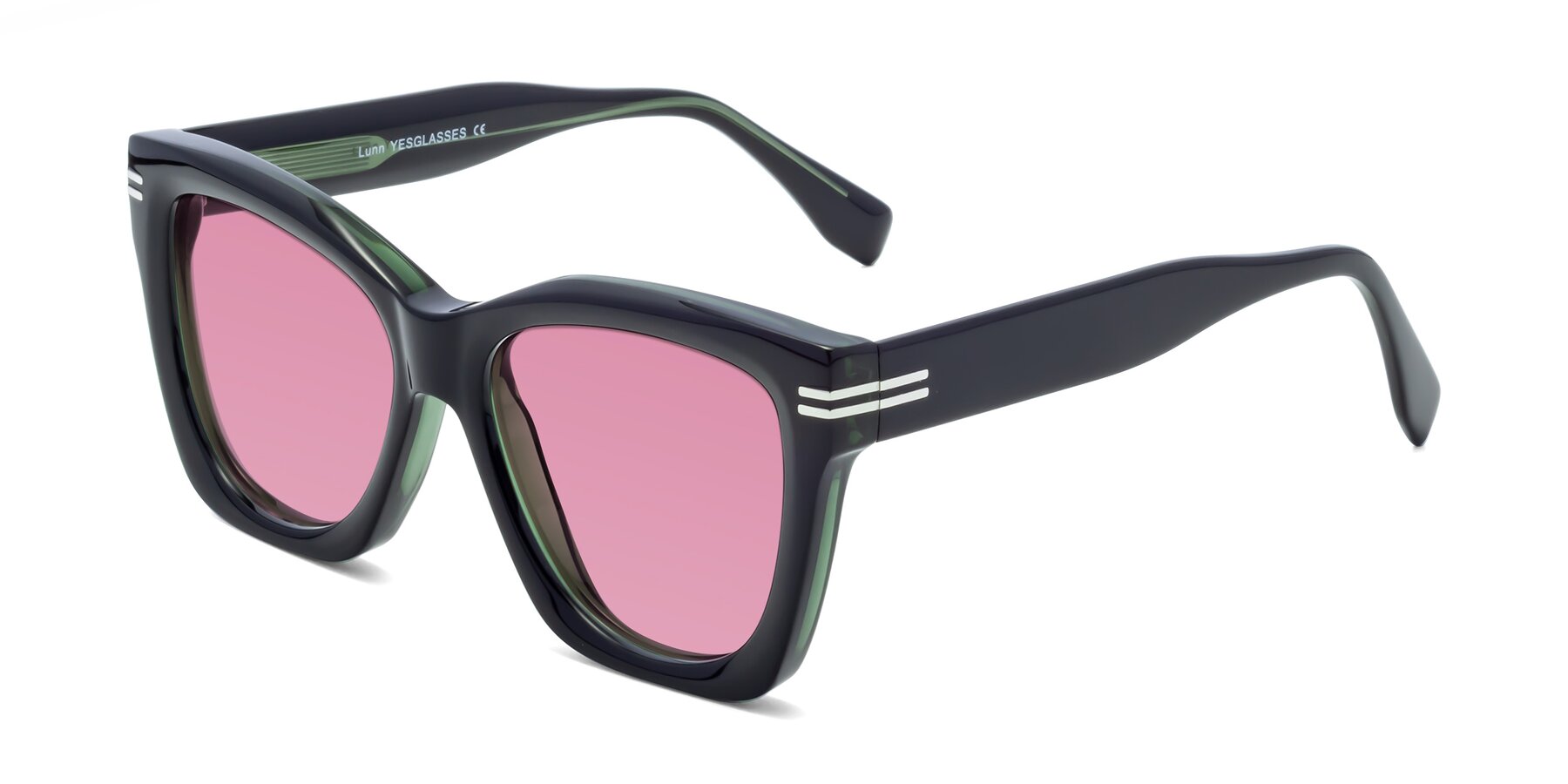 Angle of Lunn in Black-Green with Medium Wine Tinted Lenses