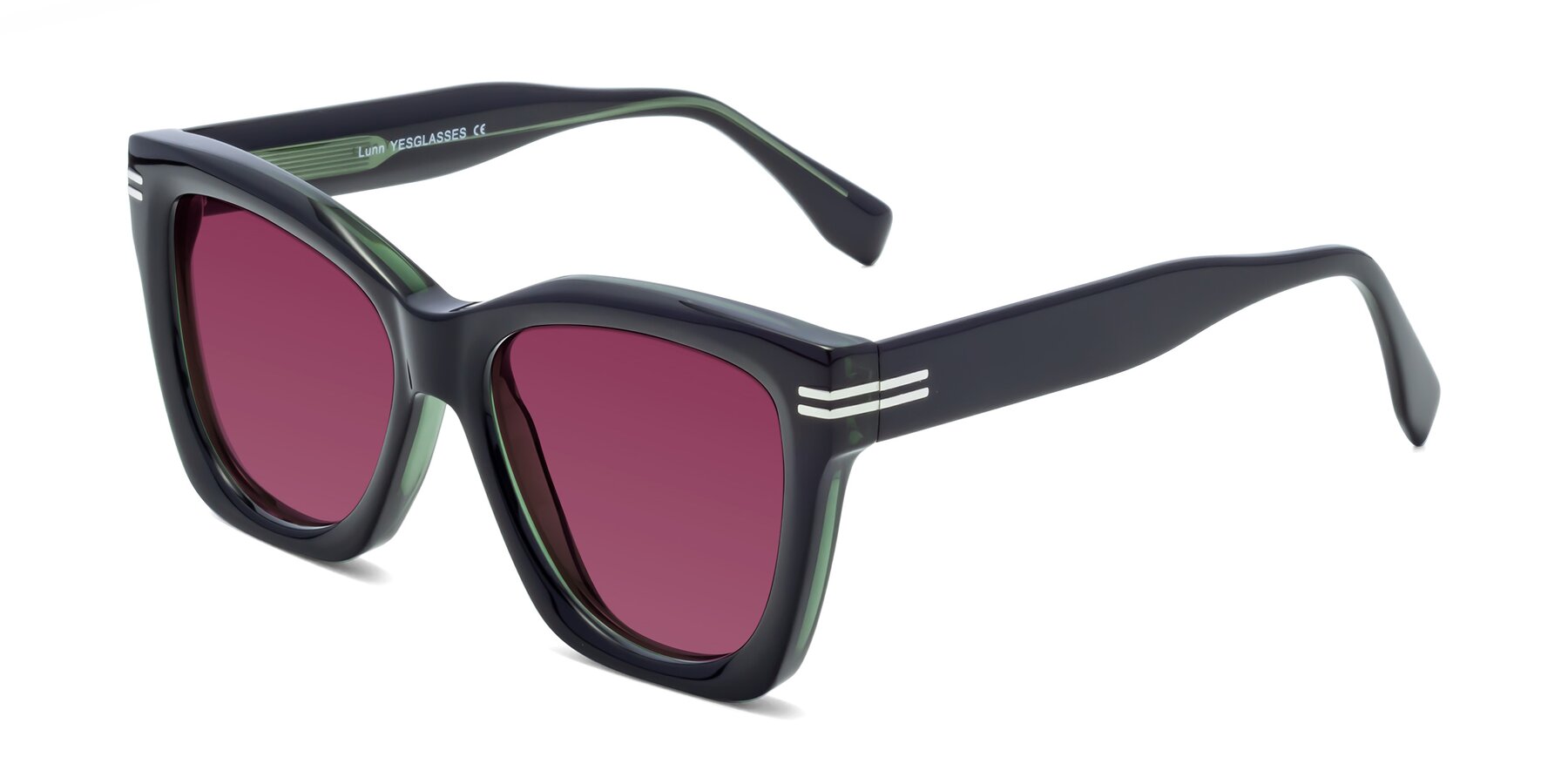 Angle of Lunn in Black-Green with Wine Tinted Lenses